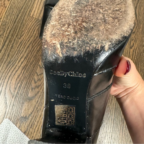 See by Chloe Patent Leather Gold Buckle Heeled Boots size 38 - Picture 8 of 8